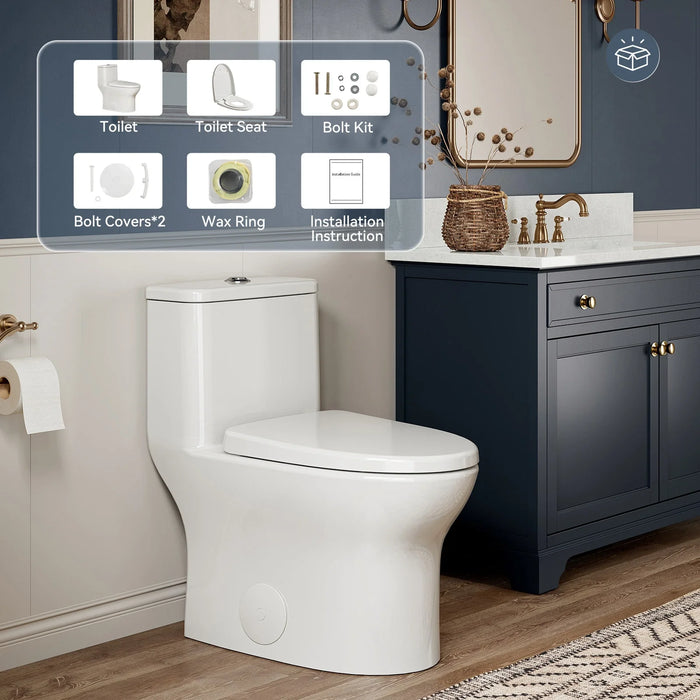 HOROW Dual Flush One Piece Toilet with Built in Child Seat and Rimless Bowl Model T0356W