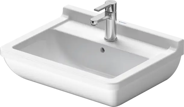 Starck 3 Wall Mounted Sink  21 5/8 " x 16 7/8 ", with Overflow, 3 x Faucet hole, White High Gloss
