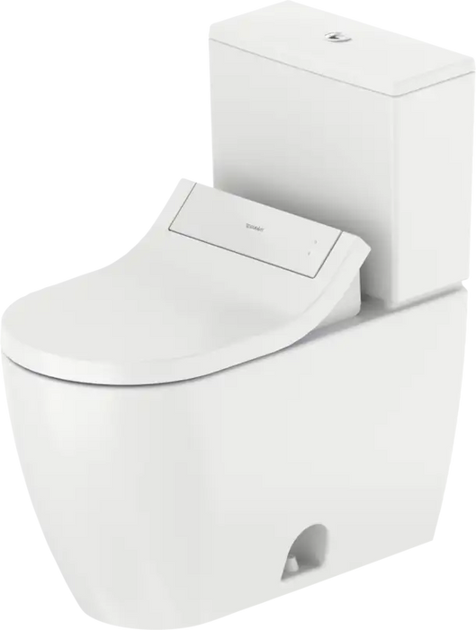 Duravit-ME by Starck Two Piece Toilet, Elongated  0.92/1.32 GPF, with Slow Close, Trip lever placement: Top, White High Gloss