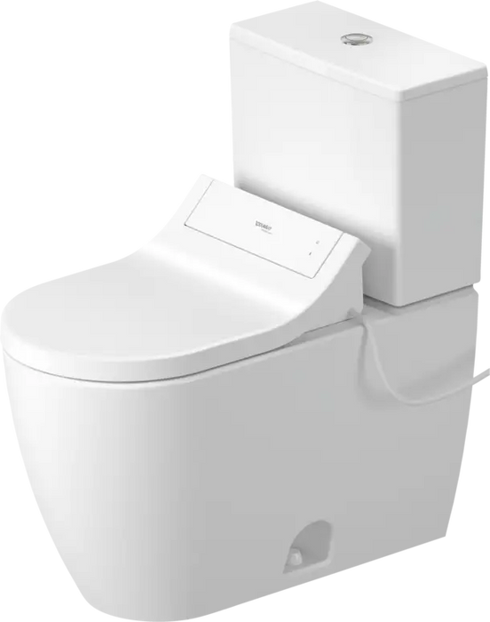 Duravit-ME by Starck Two Piece Toilet, Elongated  1.28 GPF, with Slow Close, Trip lever placement: Top, White High Gloss