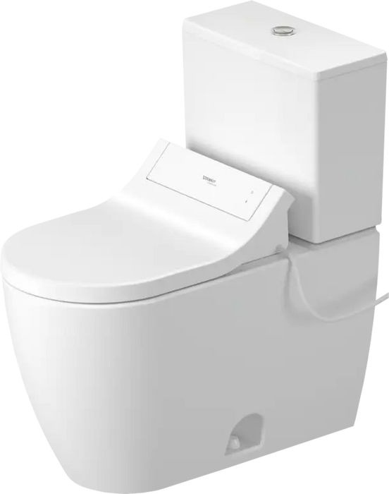 Duravit-ME by Starck Two Piece Toilet, Elongated  0.92/1.32 GPF, with Slow Close, Trip lever placement: Top, White High Gloss