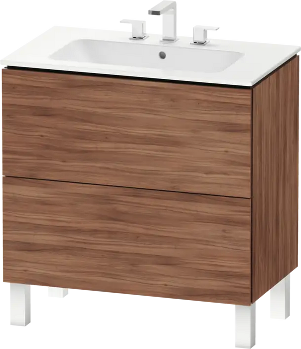 L-Cube Vanity cabinet with sink  Number of drawers: 2, with Overflow, Walnut Matte